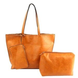 SOLD - Elegant Carmel Three Piece Tote Bag Set